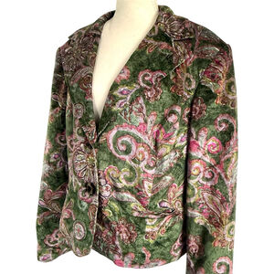 Nine & Company Cropped Floral Blazer | Green Pink | Y2K 90s | Size 16
